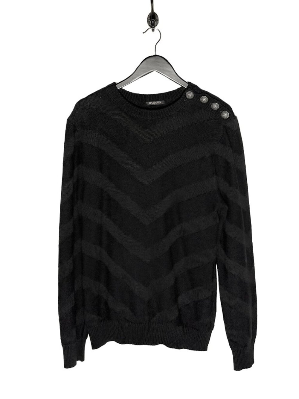 Balmain Black Chevron Button Accent Sweater